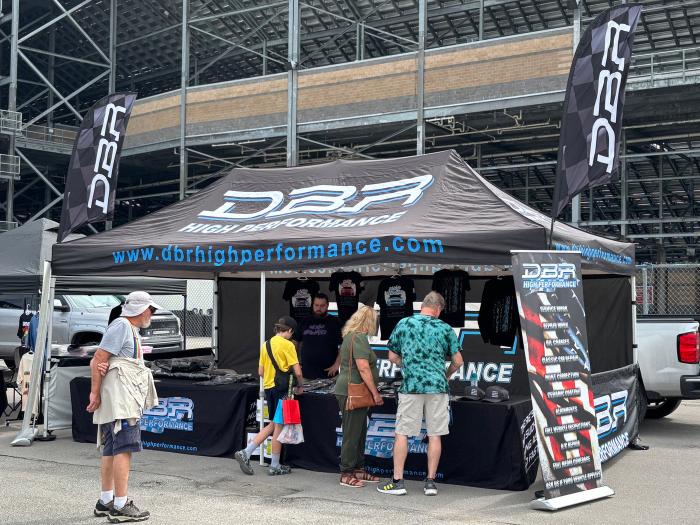 DBR High Performance merch tent at Nashville Cars & Coffee.